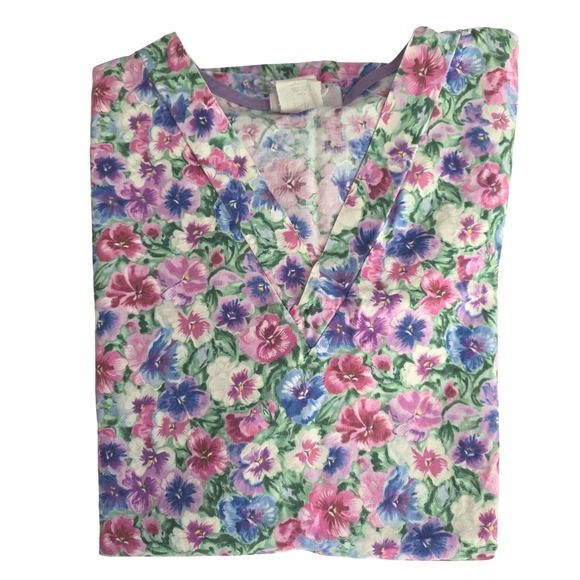 Fundamentals White Swan Floral Print Scrub Top Size Large Nurse Uniform Pockets - Picture 1 of 5